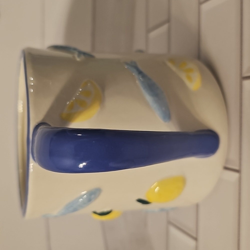 Hand-Painted Blue Sardines And Lemons Ceramic Mug - Picture 4 of 4